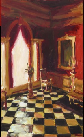 Painted Italian salon with checkered floor
